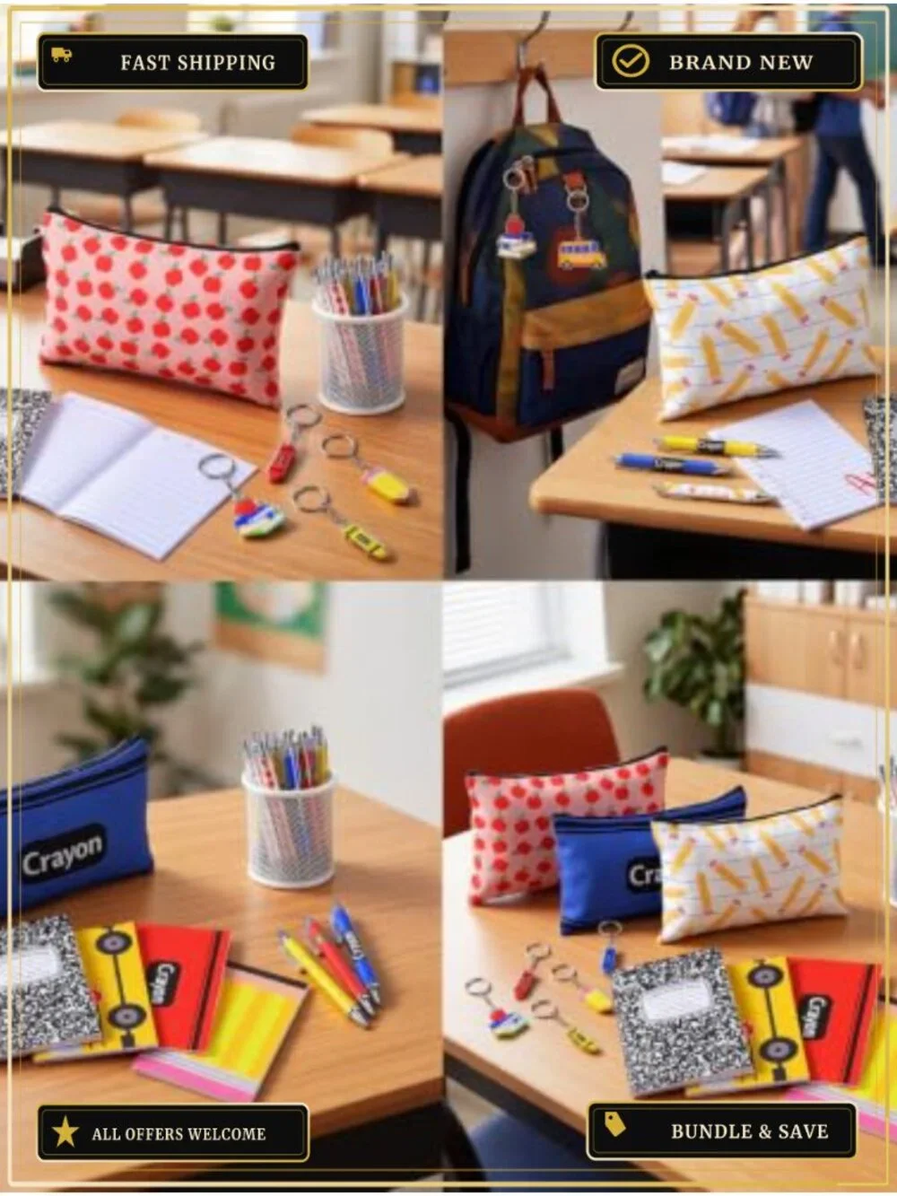 Back to School Teacher Gift Set 48 Pcs - Cosmetic Bags, Keychains, Notebooks,